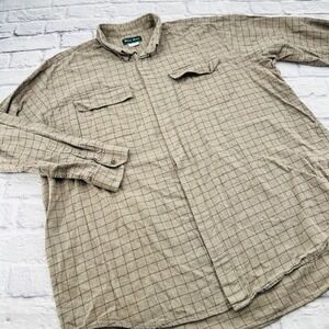 River Road Big Mens 3XT Button Down Shirt Tan Black Windowpane Check 100% Cotton